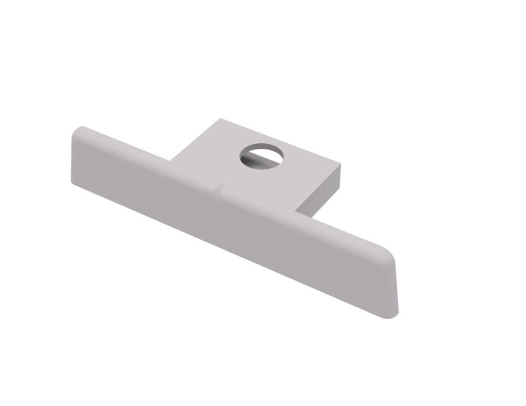 3D-Modell eines grauen Handgriffs mit Schraubloch für Möbel; modernes, minimalistisches Design.