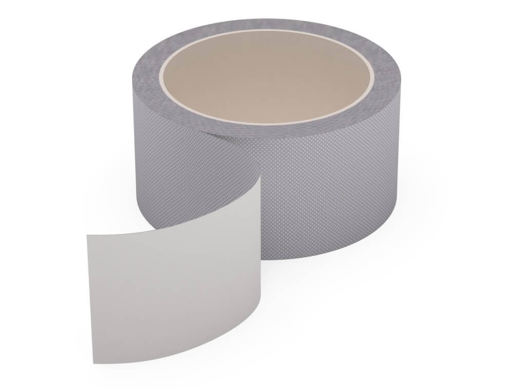 Graues Duct Tape Rolle, teilweise abgerollt, auf weißem Hintergrund. Ideal für vielseitige Reparaturen und Abdichtungen.