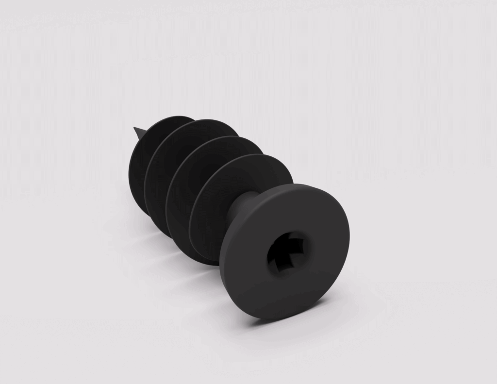 Schwarze selbstschneidende Schraube, liegend auf weißem Hintergrund, ideal für trockene Wände und Gipskarton.