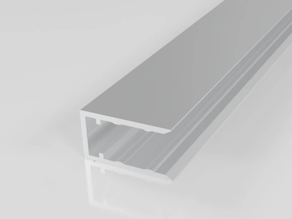 Aluminiumprofil für LED-Installationen, seitlich, auf weißem Hintergrund, robustes Design für vielseitige Anwendungen.