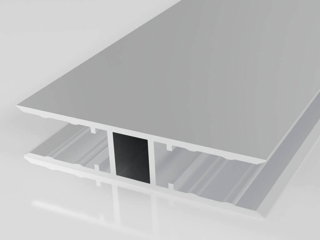 Silbernes Aluminiumprofil in modernem Design, ideal für Bau- und Dekorationsprojekte.