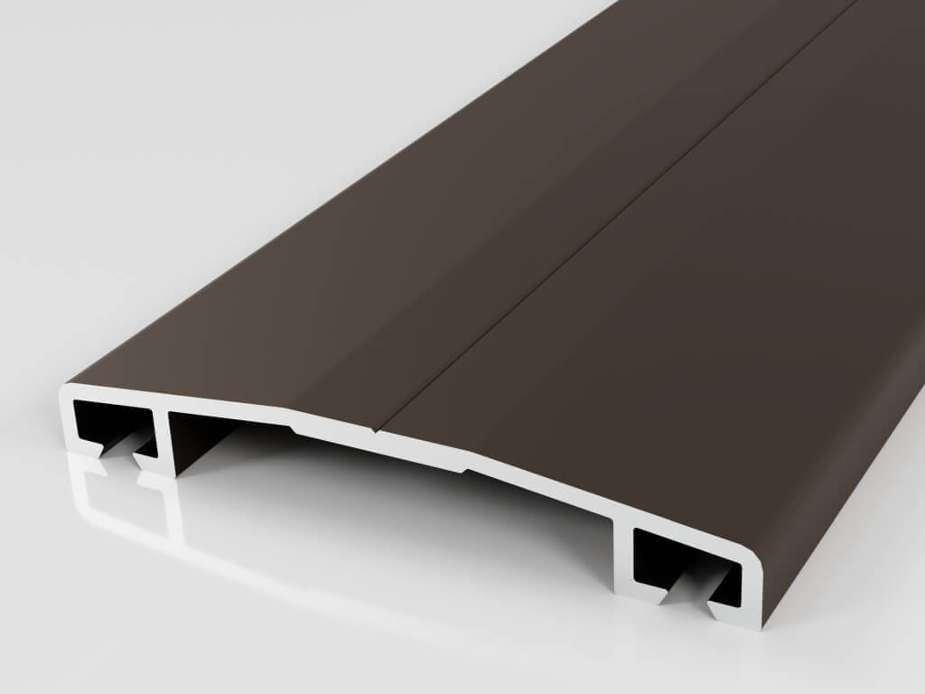 Braune Aluminium-Abschlussleiste mit Hohlprofil für Bodenbeläge, ideal zur stilvollen Verbindung und Verdeckung von Übergängen.