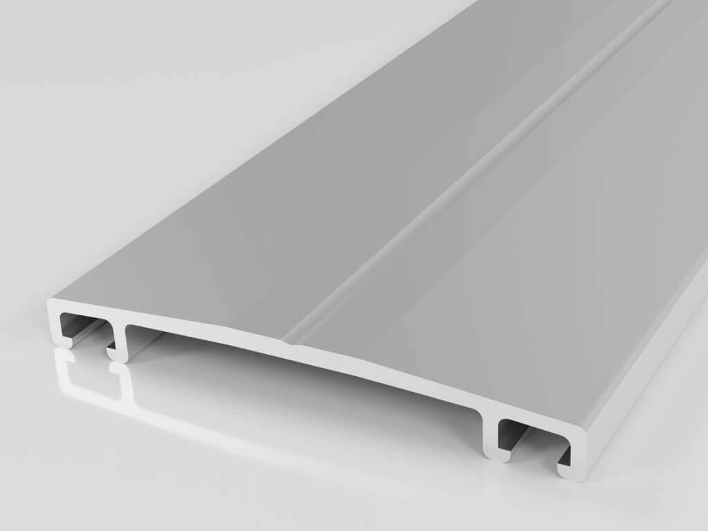 Metallprofil für Konstruktionen, graue Oberfläche, ideal für robuste Bauanwendungen und architektonische Designs.