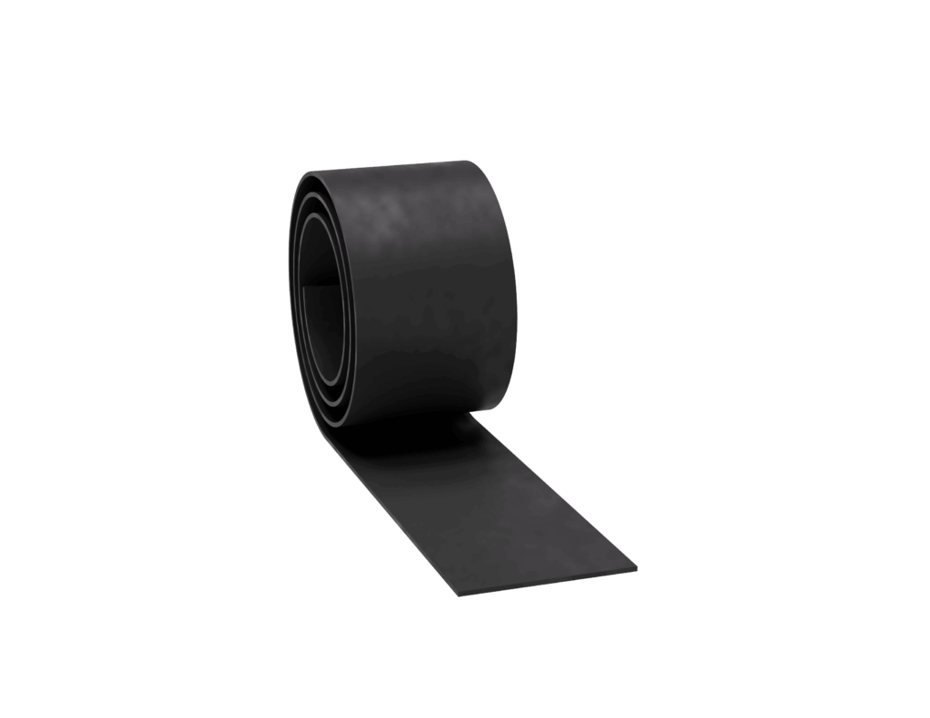 Schwarze Gummimatte in Rollenform, ideal für Werkstatt- oder Bodenbeläge. Robust und vielseitig einsetzbar.