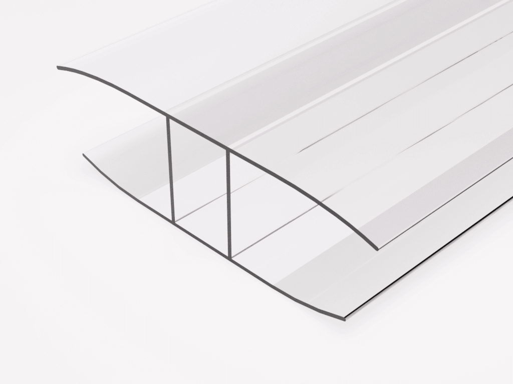 Polycarbonat-Doppelstegplatte in klarer Ausführung, ideal für Gewächshäuser und Überdachungen.