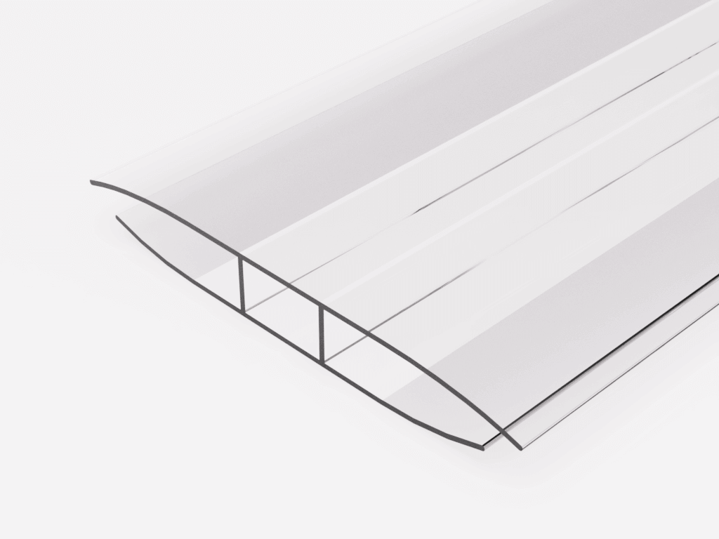 Klares Stegplatten-Element mit doppelter Schicht für effiziente Isolierung und gewölbtes Design. Ideal für Überdachungen.