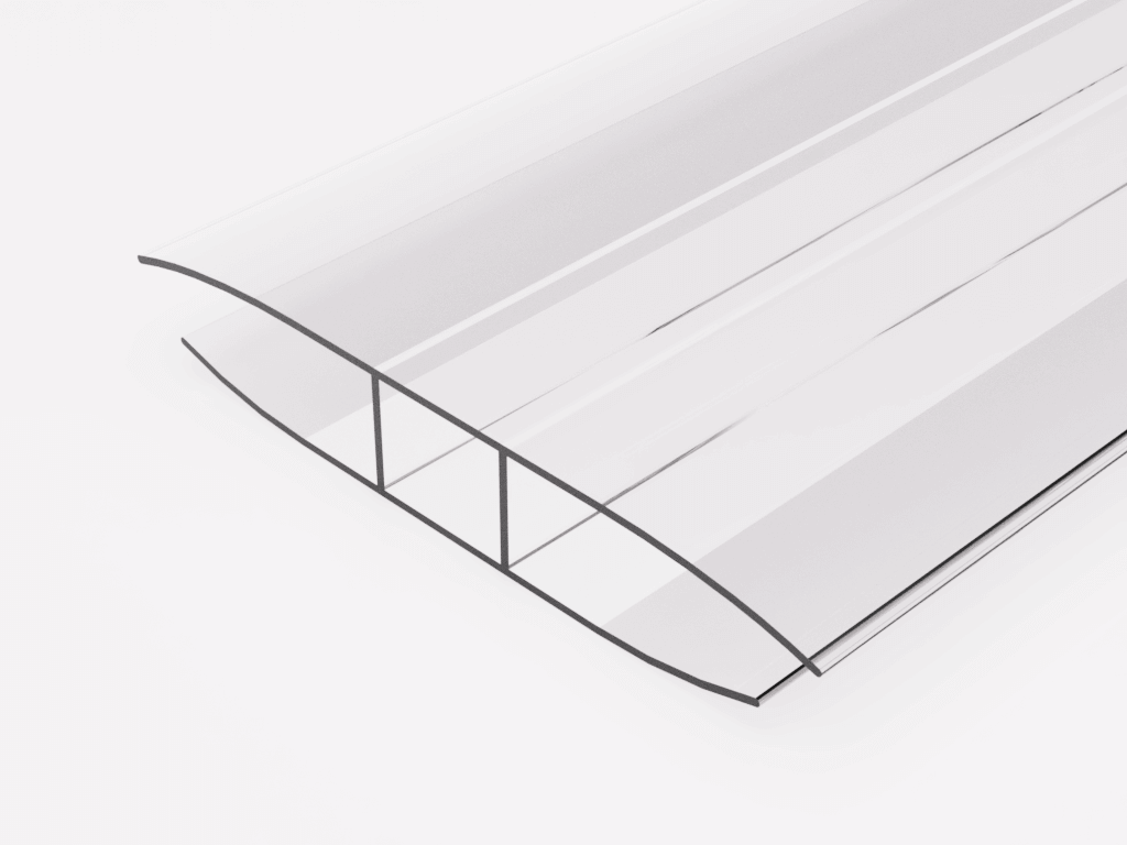 Klarglattes Stegplattenprofil aus Polycarbonat, ideal für Terrassendächer und Gewächshäuser, langlebig und witterungsbeständig.