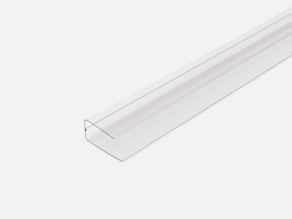 Transparente U-Dichtung für Glasduschkabinen, ideal zum Abdichten und Schutz vor Wasserlecks.