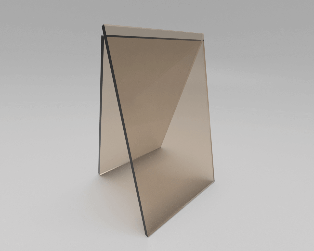 Abstrakte geometrische Form aus Glas, modernes Design, minimalistischer Stil auf grauem Hintergrund.