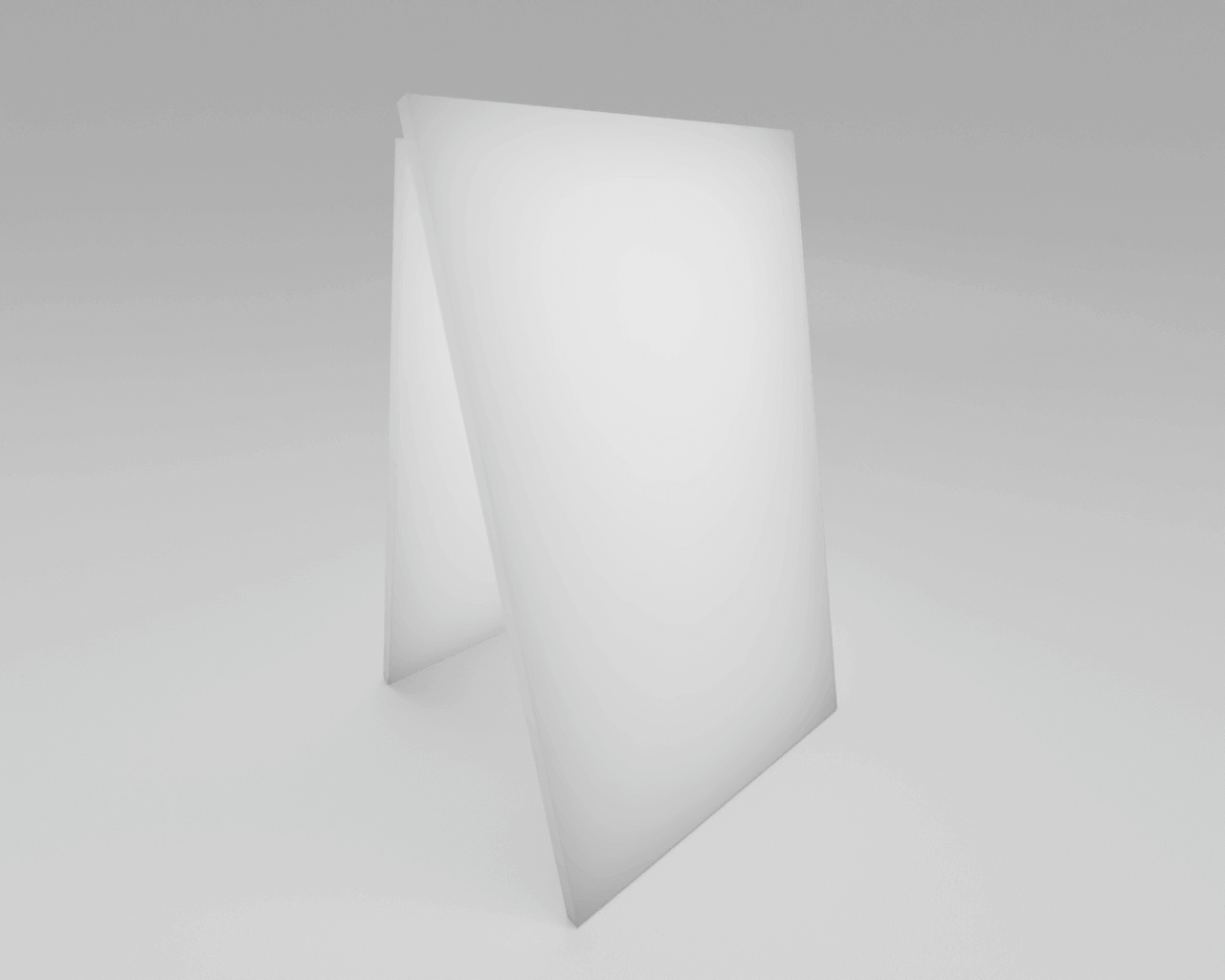 Leeres weißes Blatt in A-Frame-Form, auf grauem Hintergrund, symbolisiert Minimalismus und Klarheit.